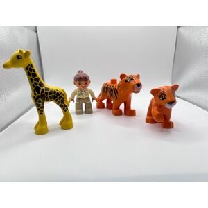 Lego DUPLO Zoo Keeper Figure W Giraffe And Tigers Toddler Building Animal Toys